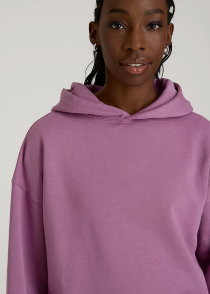 American Tall Women Garment Dyed Hoodie for Tall Women in Argyle Purple