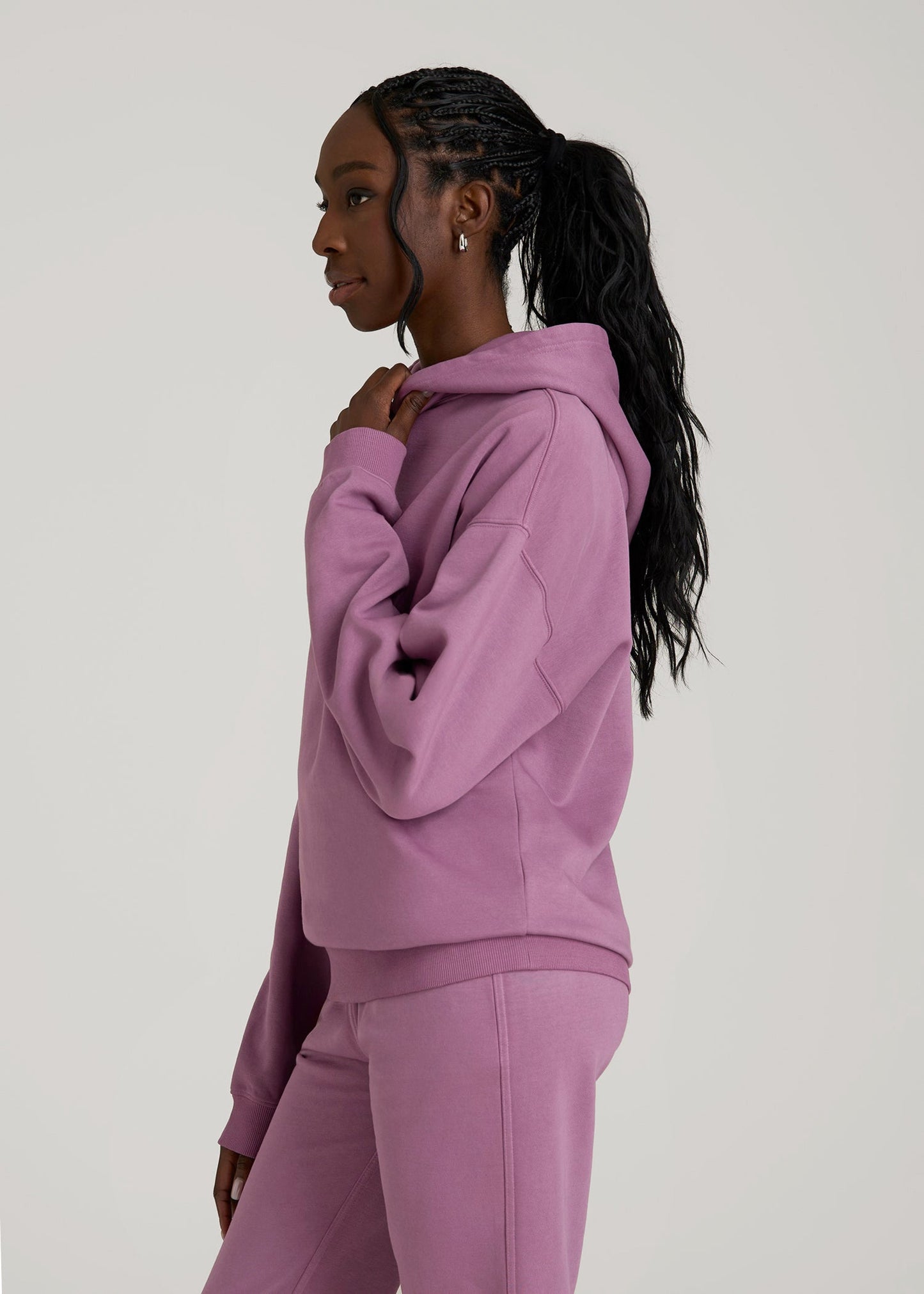 American Tall Women Garment Dyed Hoodie for Tall Women in Argyle Purple