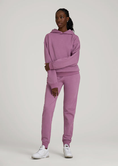 American Tall Women Garment Dyed Hoodie for Tall Women in Argyle Purple