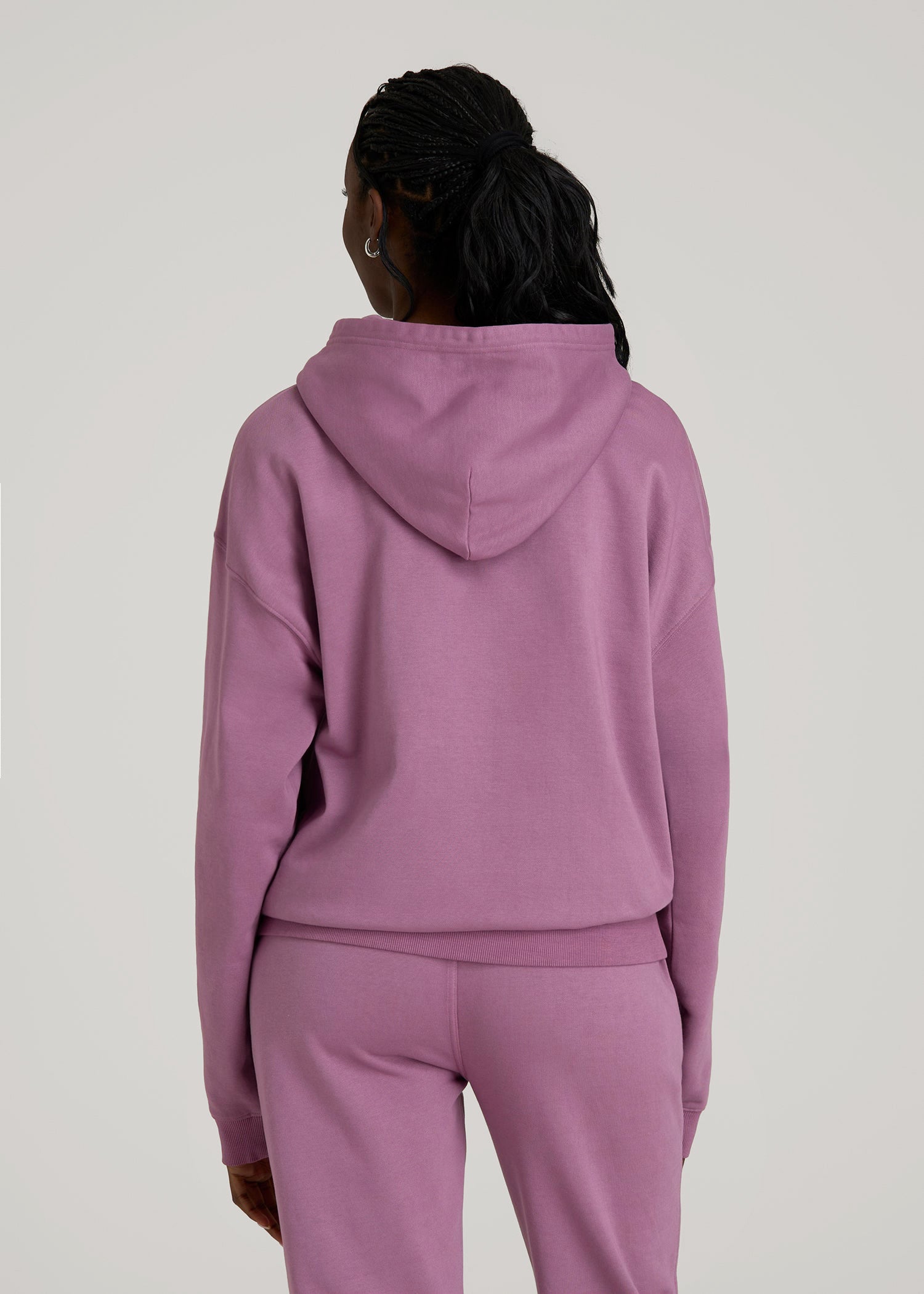 American Tall Women Garment Dyed Hoodie for Tall Women in Argyle Purple