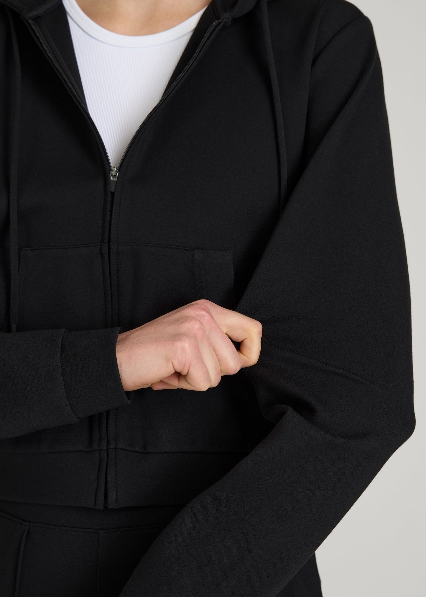 American Tall Women Soft Flex Ponte Cropped Hoodie for Tall Women in Black