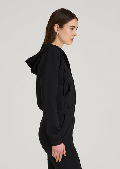 American Tall Women Soft Flex Ponte Cropped Hoodie for Tall Women in Black