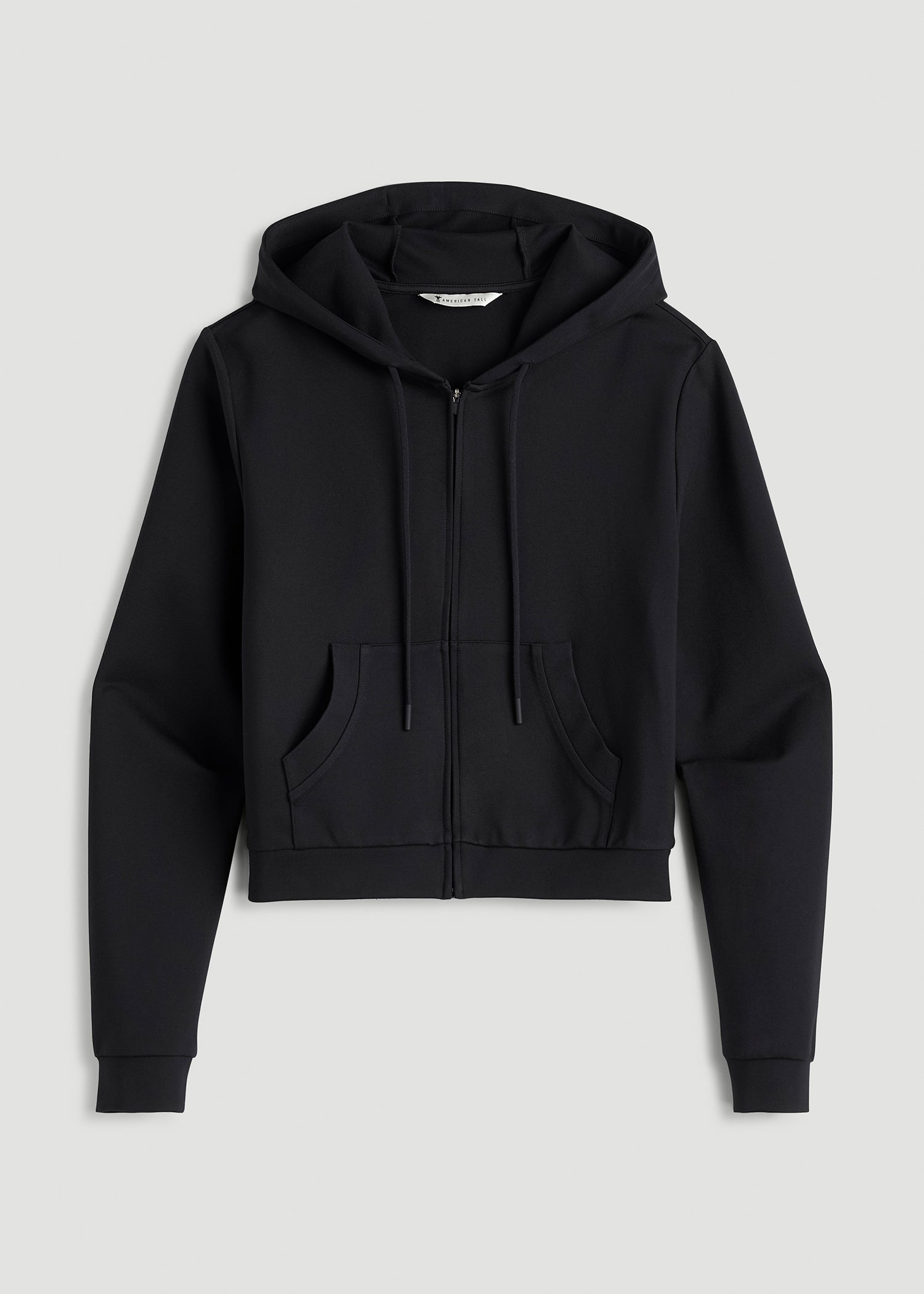 American Tall Women Soft Flex Ponte Cropped Hoodie for Tall Women in Black
