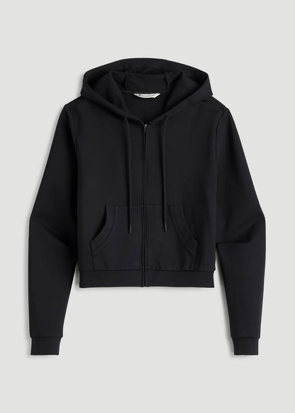 American Tall Women Soft Flex Ponte Cropped Hoodie for Tall Women in Black