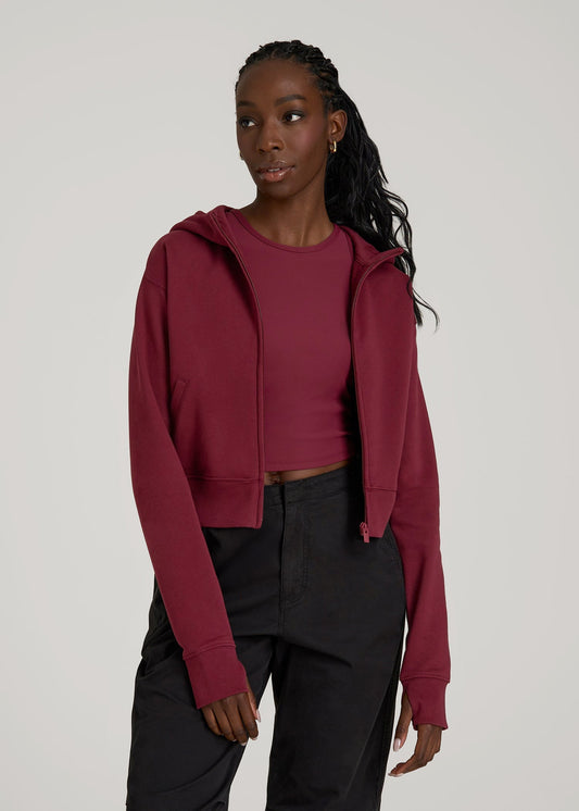 American Tall Women Wearever Fleece Cropped Zip-Up Hoodie for Tall Women in Tawny Port