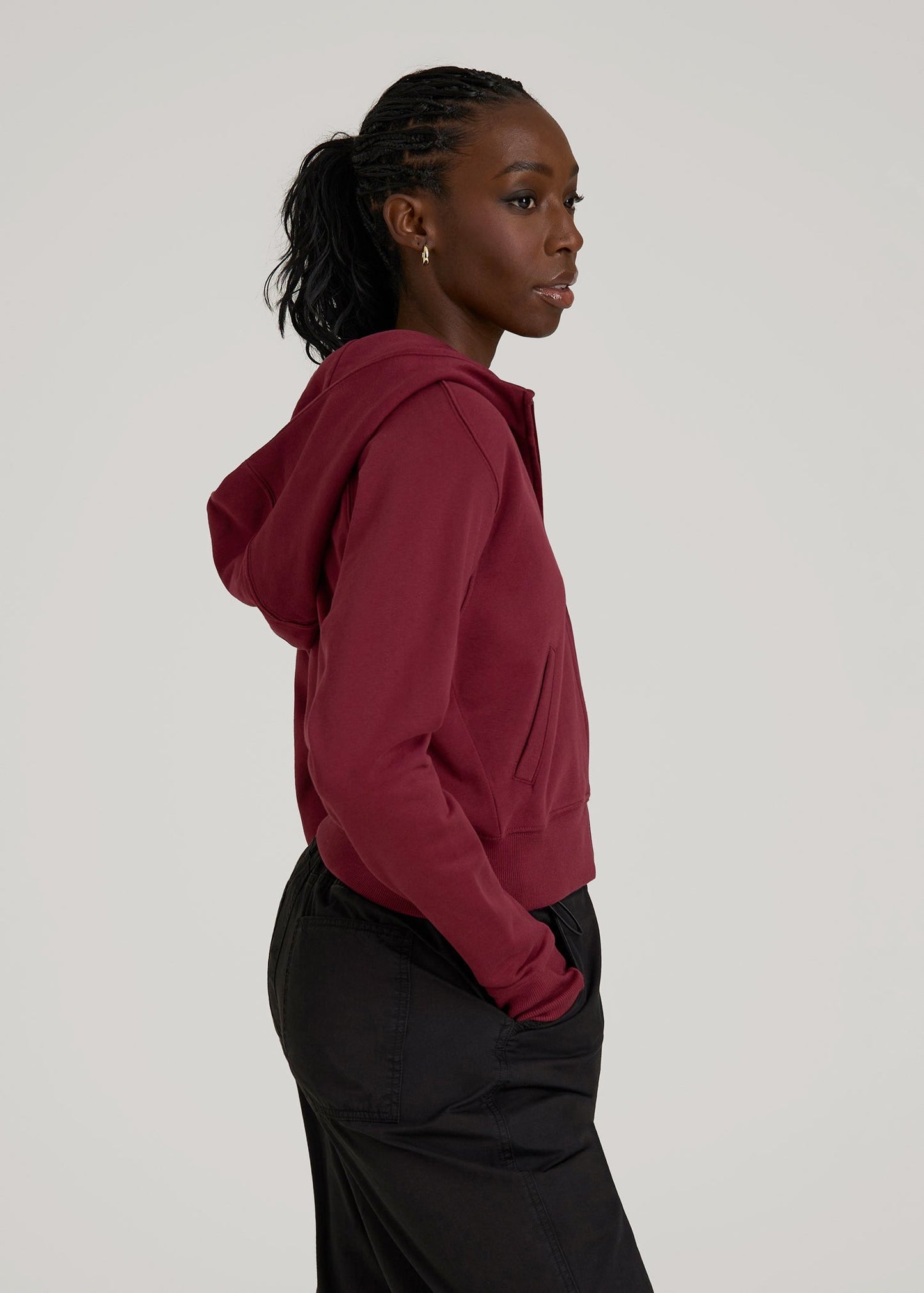 American Tall Women Wearever Fleece Cropped Zip-Up Hoodie for Tall Women in Tawny Port