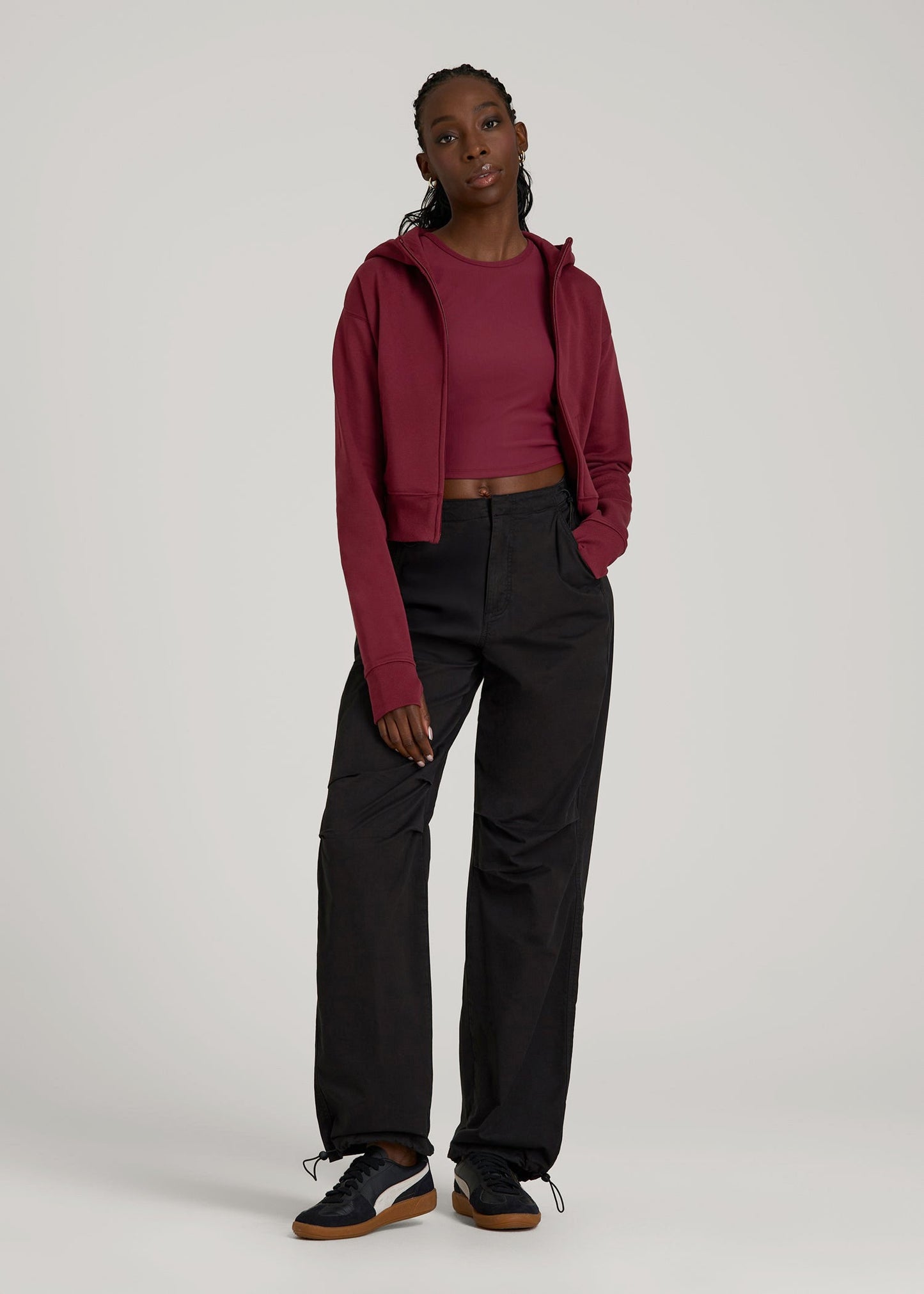 American Tall Women Wearever Fleece Cropped Zip-Up Hoodie for Tall Women in Tawny Port