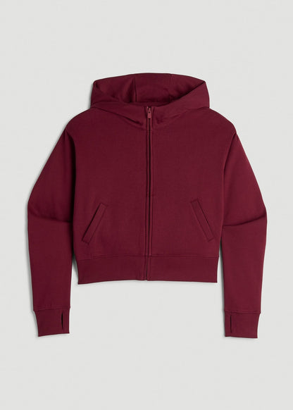 American Tall Women Wearever Fleece Cropped Zip-Up Hoodie for Tall Women in Tawny Port