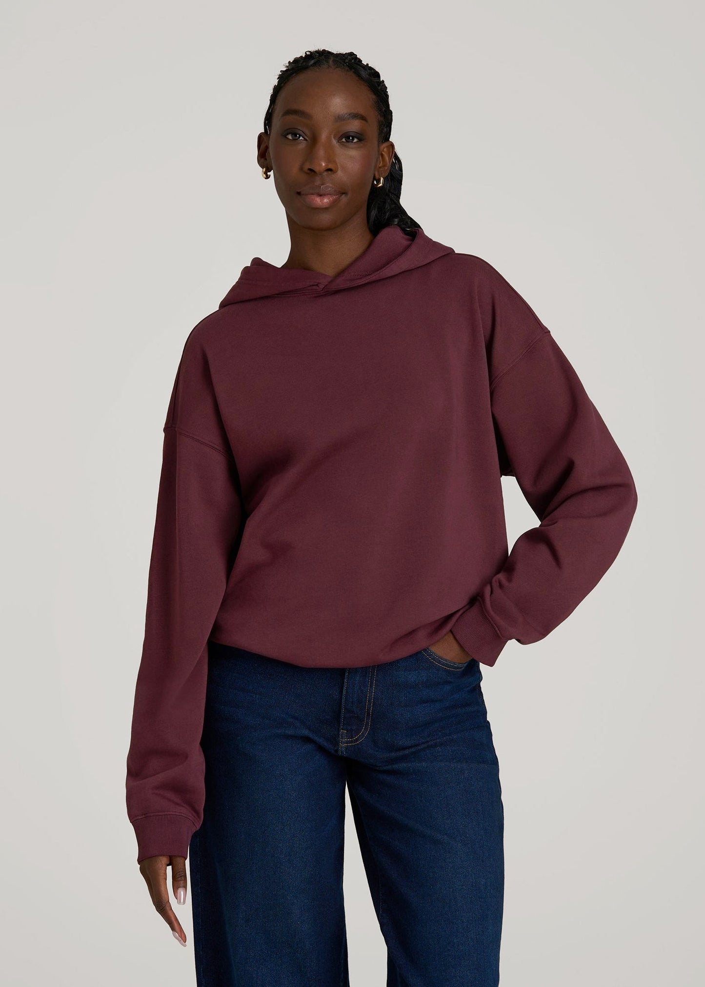American Tall Women Garment Dyed Hoodie for Tall Women in Tawny Port