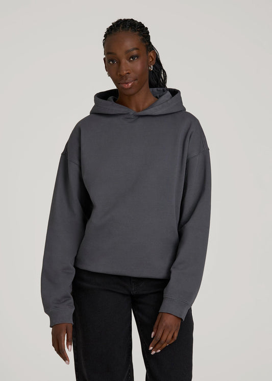 American Tall Women Garment Dyed Hoodie for Tall Women in Charcoal Rinse