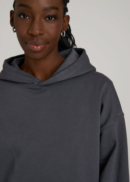 American Tall Women Garment Dyed Hoodie for Tall Women in Charcoal Rinse