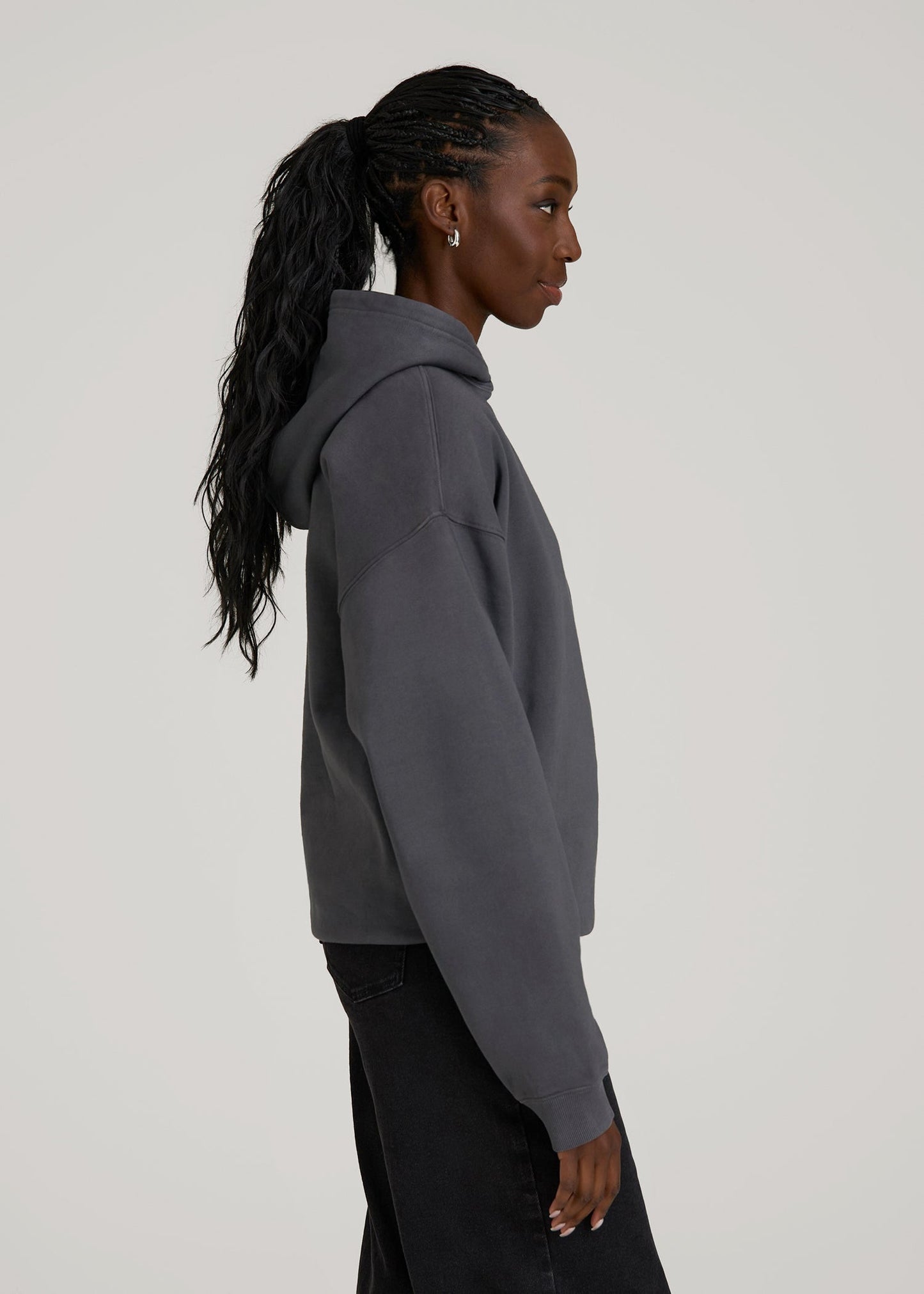 American Tall Women Garment Dyed Hoodie for Tall Women in Charcoal Rinse