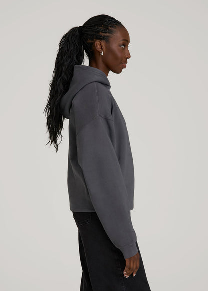 American Tall Women Garment Dyed Hoodie for Tall Women in Charcoal Rinse