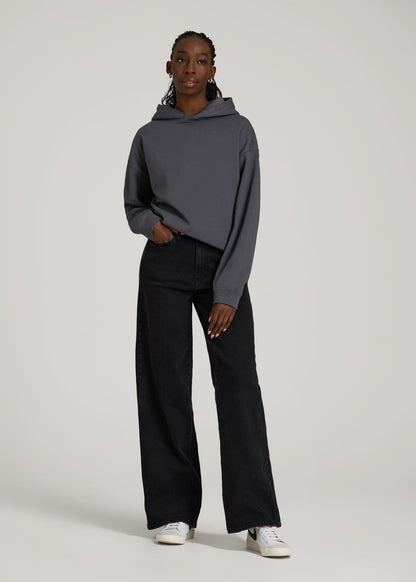 American Tall Women Garment Dyed Hoodie for Tall Women in Charcoal Rinse