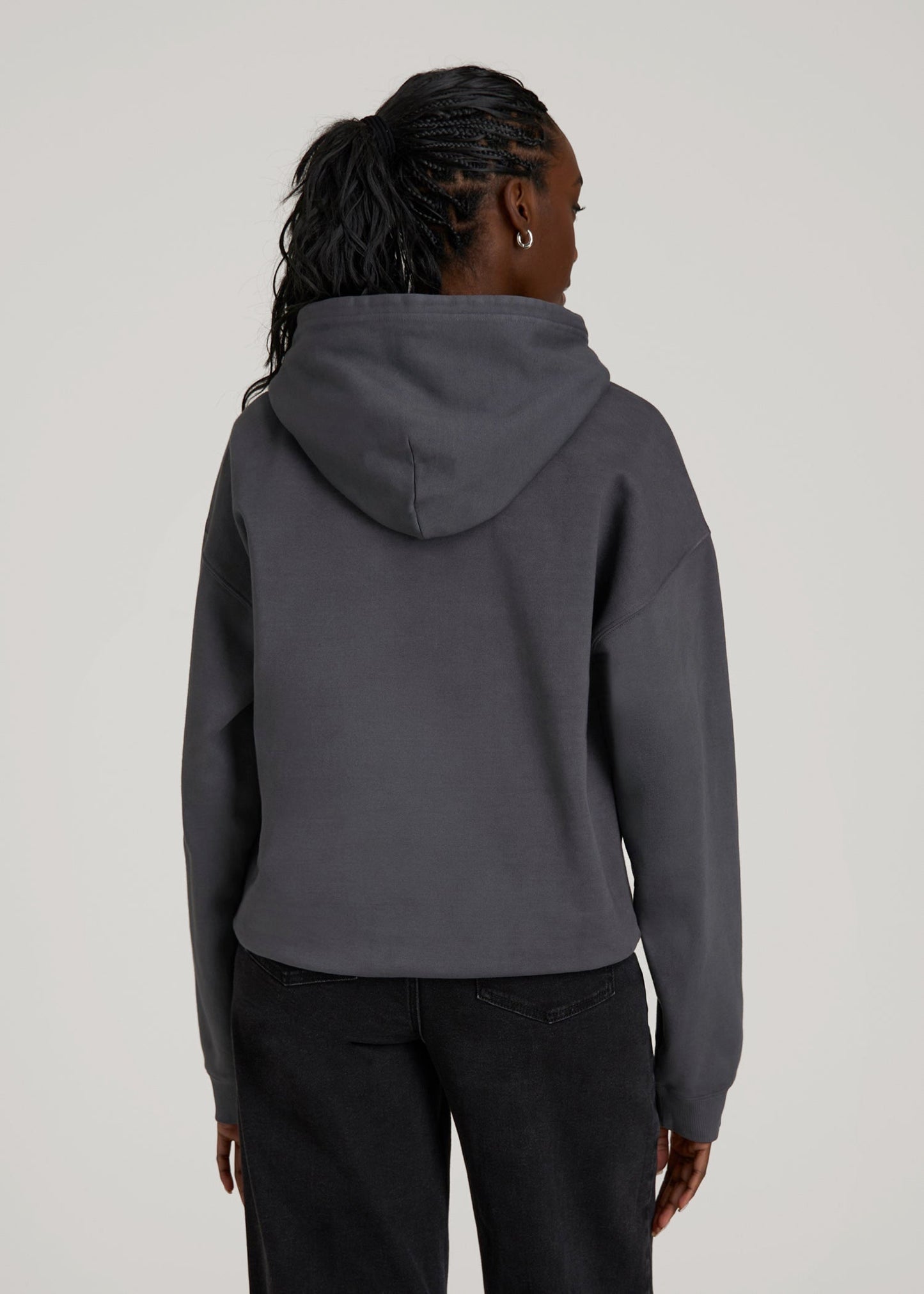 American Tall Women Garment Dyed Hoodie for Tall Women in Charcoal Rinse