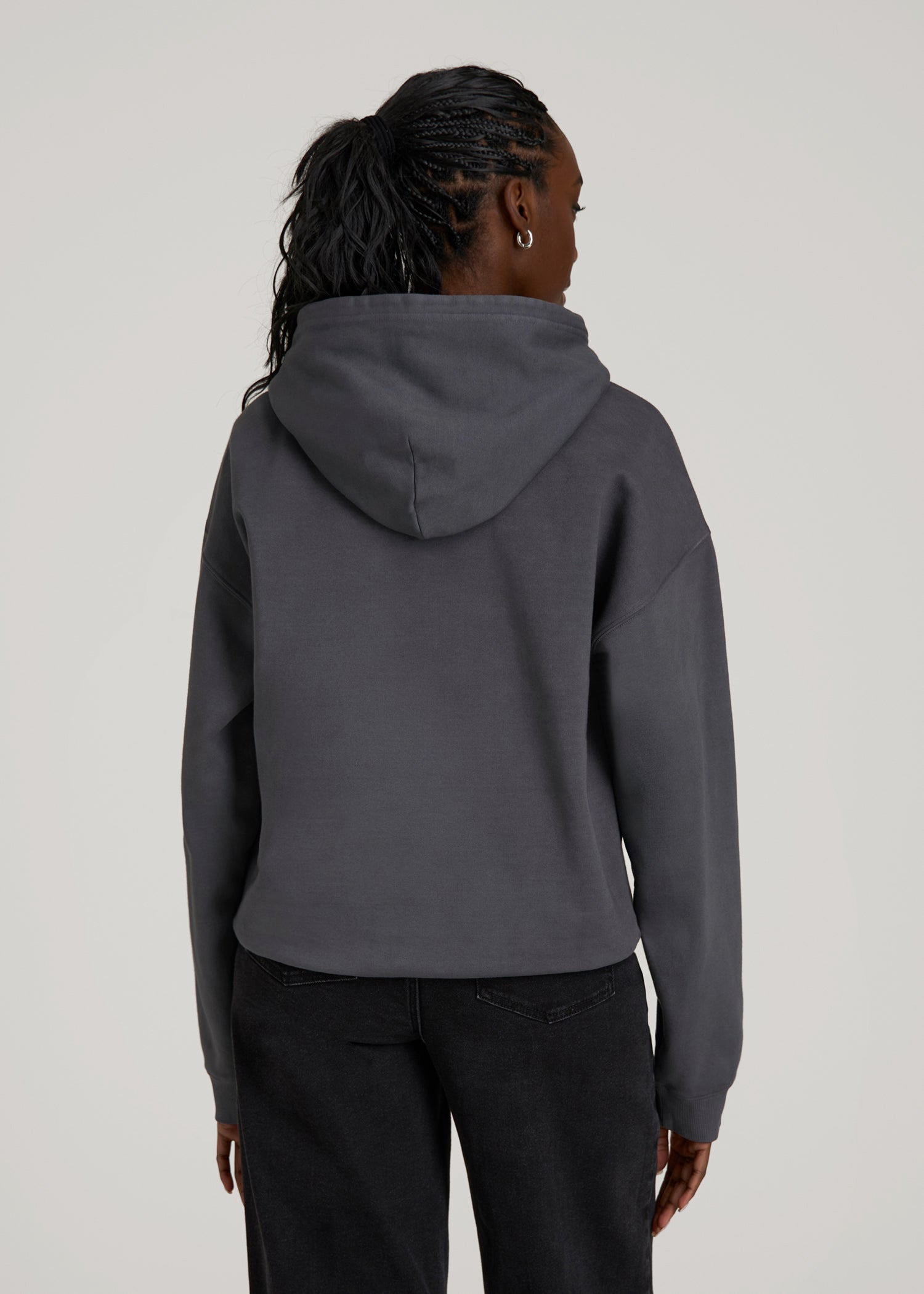 American Tall Women Garment Dyed Hoodie for Tall Women in Charcoal Rinse