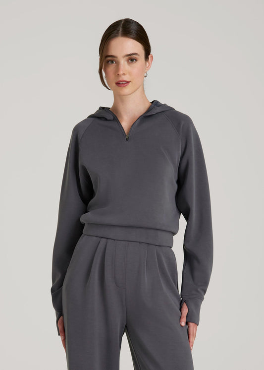 American Tall Women Soft Motion Cropped Zip Up Hoodie for Tall Women in Charcoal Rinse