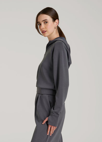 American Tall Women Soft Motion Cropped Zip Up Hoodie for Tall Women in Charcoal Rinse