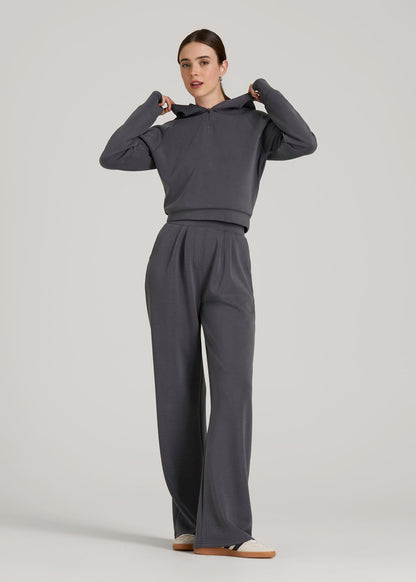 American Tall Women Soft Motion Cropped Zip Up Hoodie for Tall Women in Charcoal Rinse
