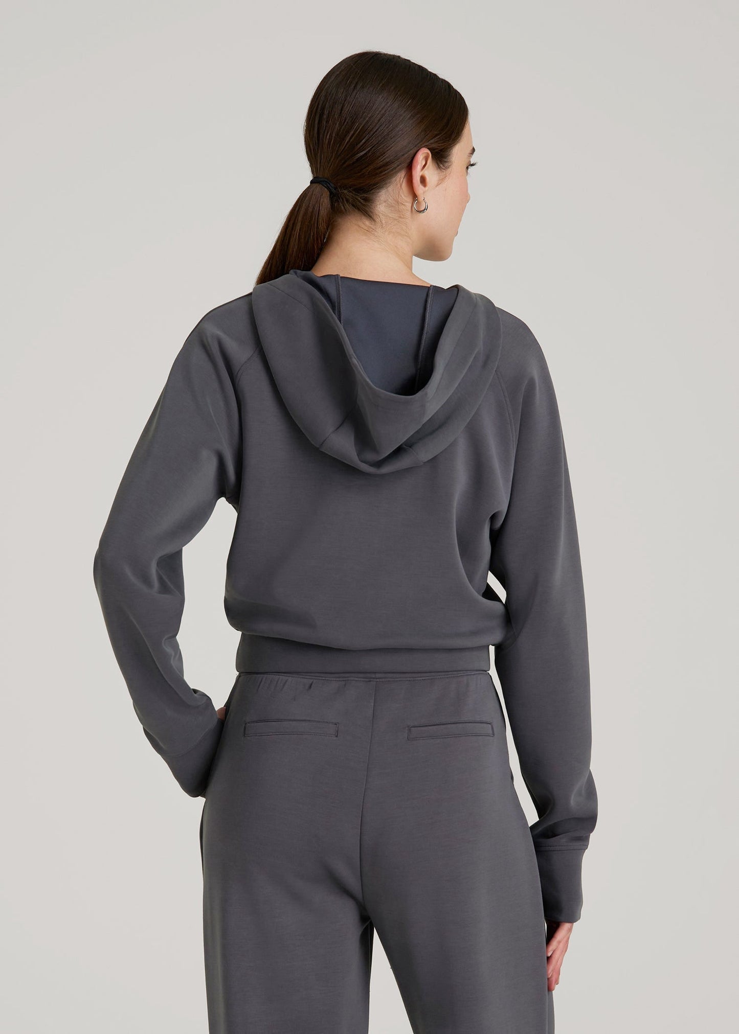 American Tall Women Soft Motion Cropped Zip Up Hoodie for Tall Women in Charcoal Rinse