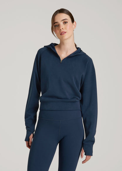 American Tall Women Soft Motion Cropped Zip Up Hoodie for Tall Women in Evening Blue