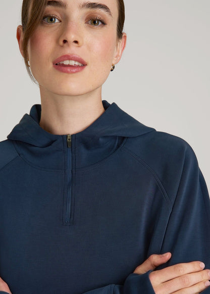 American Tall Women Soft Motion Cropped Zip Up Hoodie for Tall Women in Evening Blue