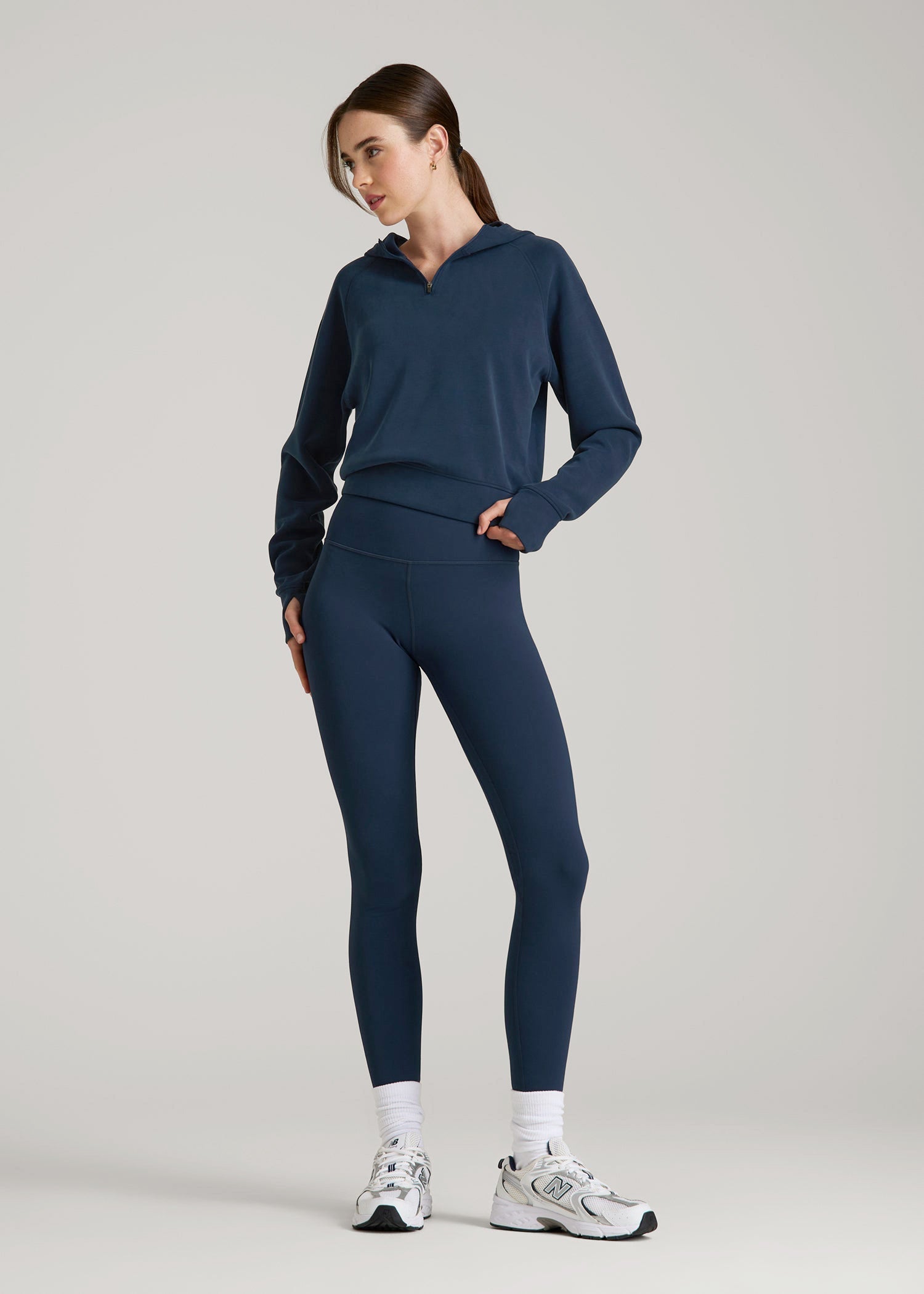 American Tall Women Soft Motion Cropped Zip Up Hoodie for Tall Women in Evening Blue