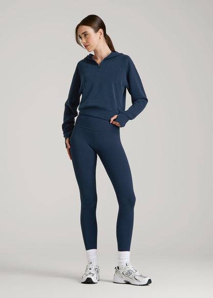 American Tall Women Soft Motion Cropped Zip Up Hoodie for Tall Women in Evening Blue