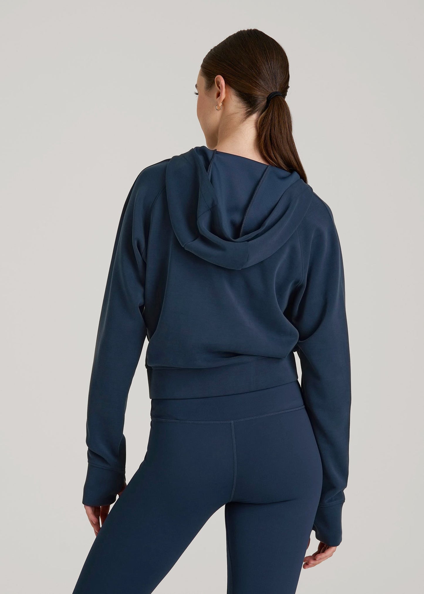 American Tall Women Soft Motion Cropped Zip Up Hoodie for Tall Women in Evening Blue