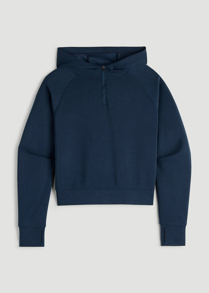 American Tall Women Soft Motion Cropped Zip Up Hoodie for Tall Women in Evening Blue