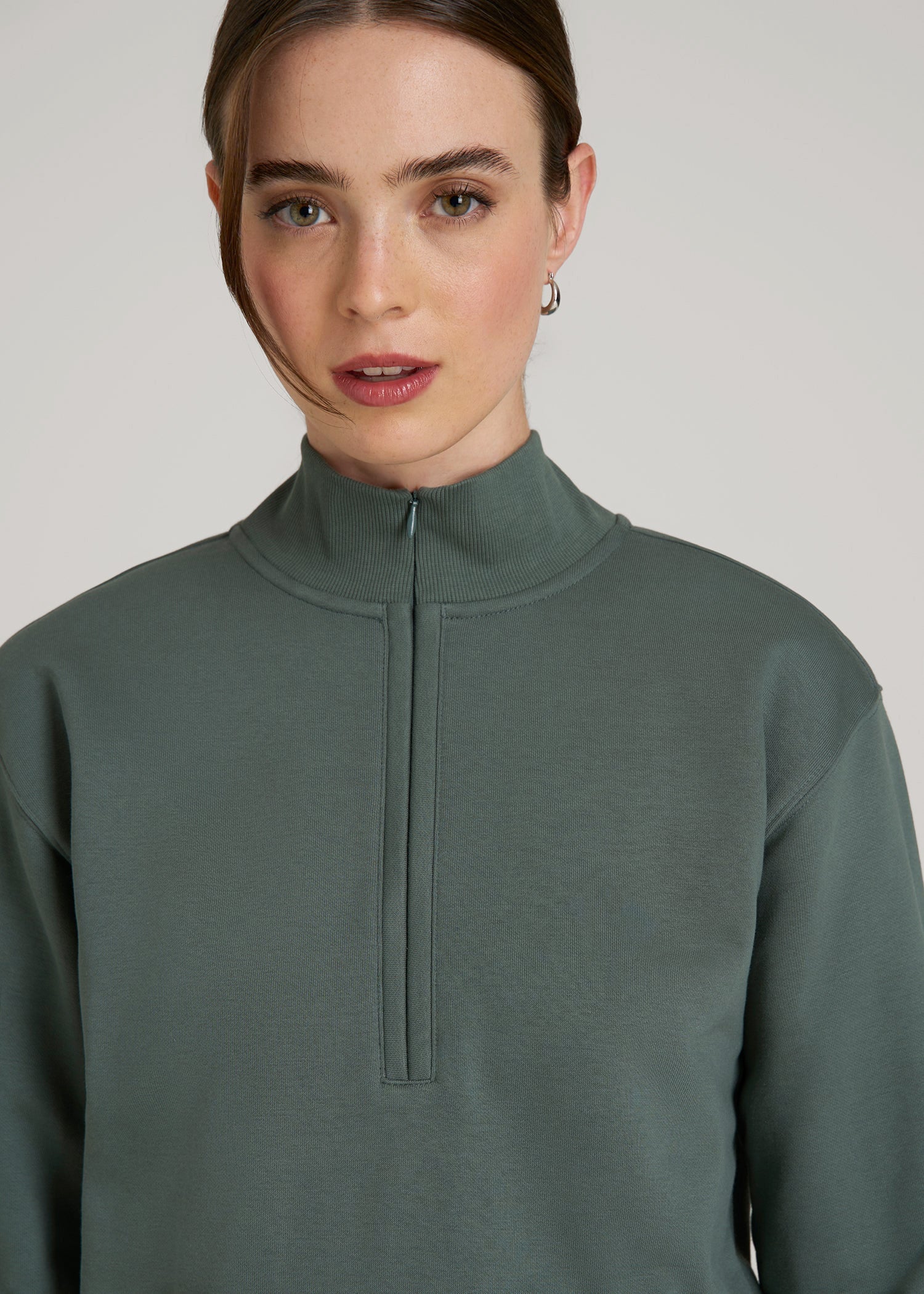 American Tall Women Wearever 2.0 Fleece Half-Zip Cropped Sweatshirt for Tall Women in Balsam Green