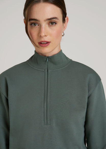 American Tall Women Wearever 2.0 Fleece Half-Zip Cropped Sweatshirt for Tall Women in Balsam Green