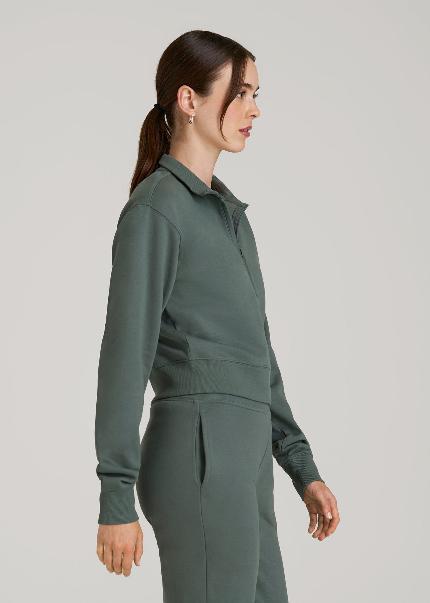 American Tall Women Wearever 2.0 Fleece Half-Zip Cropped Sweatshirt for Tall Women in Balsam Green