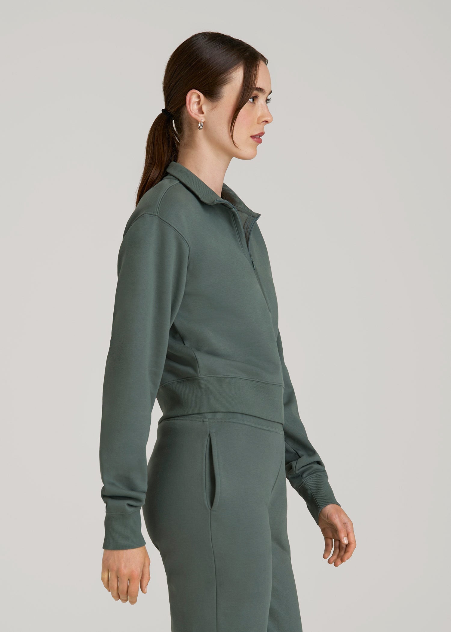 American Tall Women Wearever 2.0 Fleece Half-Zip Cropped Sweatshirt for Tall Women in Balsam Green