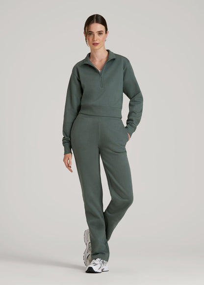 American Tall Women Wearever 2.0 Fleece Half-Zip Cropped Sweatshirt for Tall Women in Balsam Green