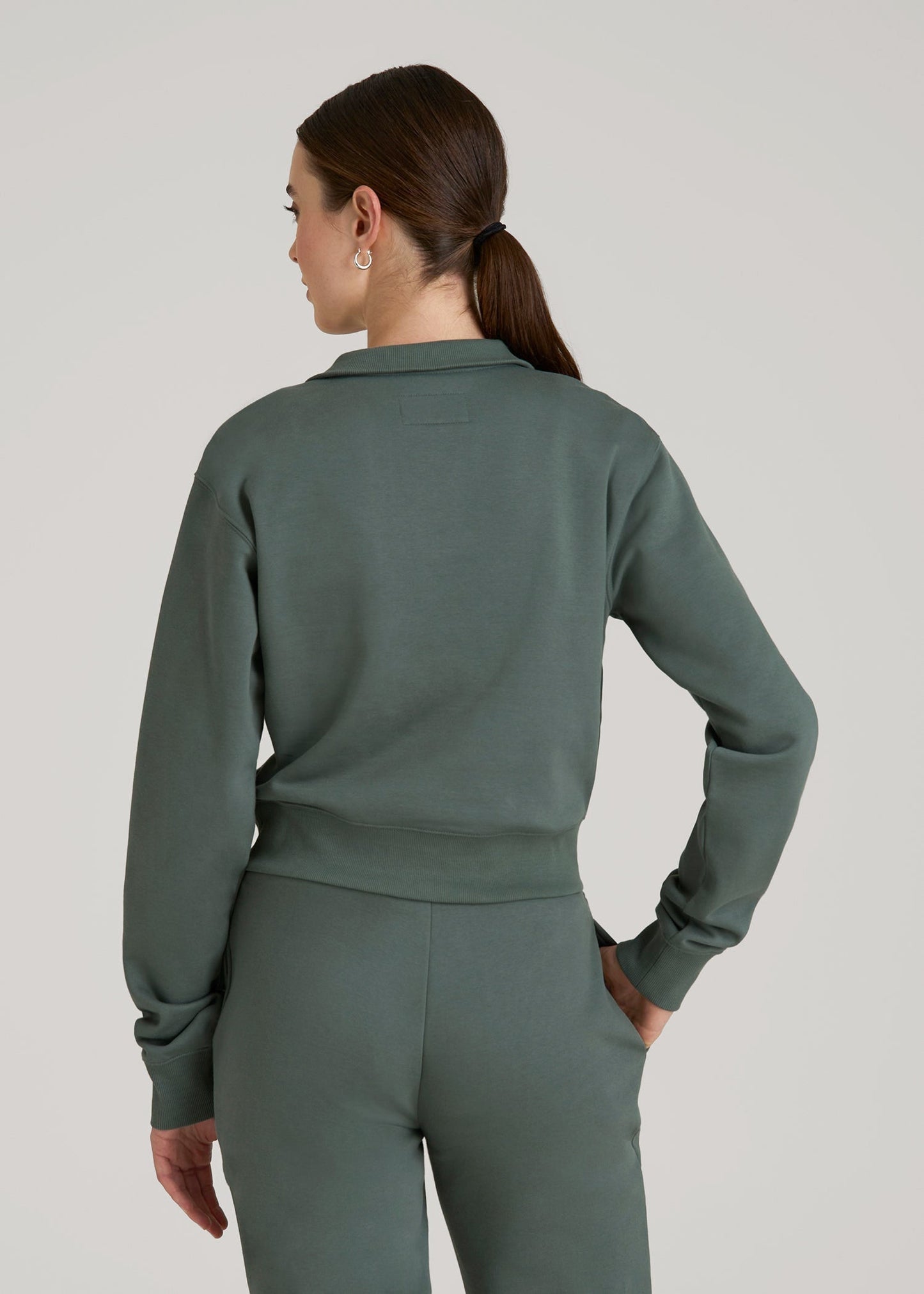 American Tall Women Wearever 2.0 Fleece Half-Zip Cropped Sweatshirt for Tall Women in Balsam Green