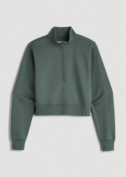 American Tall Women Wearever 2.0 Fleece Half-Zip Cropped Sweatshirt for Tall Women in Balsam Green
