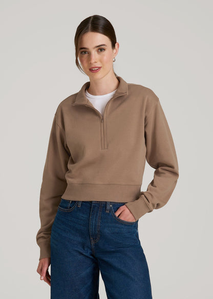 American Tall Women Wearever 2.0 Fleece Half-Zip Cropped Sweatshirt for Tall Women in Woodsmoke