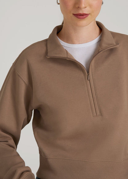 American Tall Women Wearever 2.0 Fleece Half-Zip Cropped Sweatshirt for Tall Women in Woodsmoke
