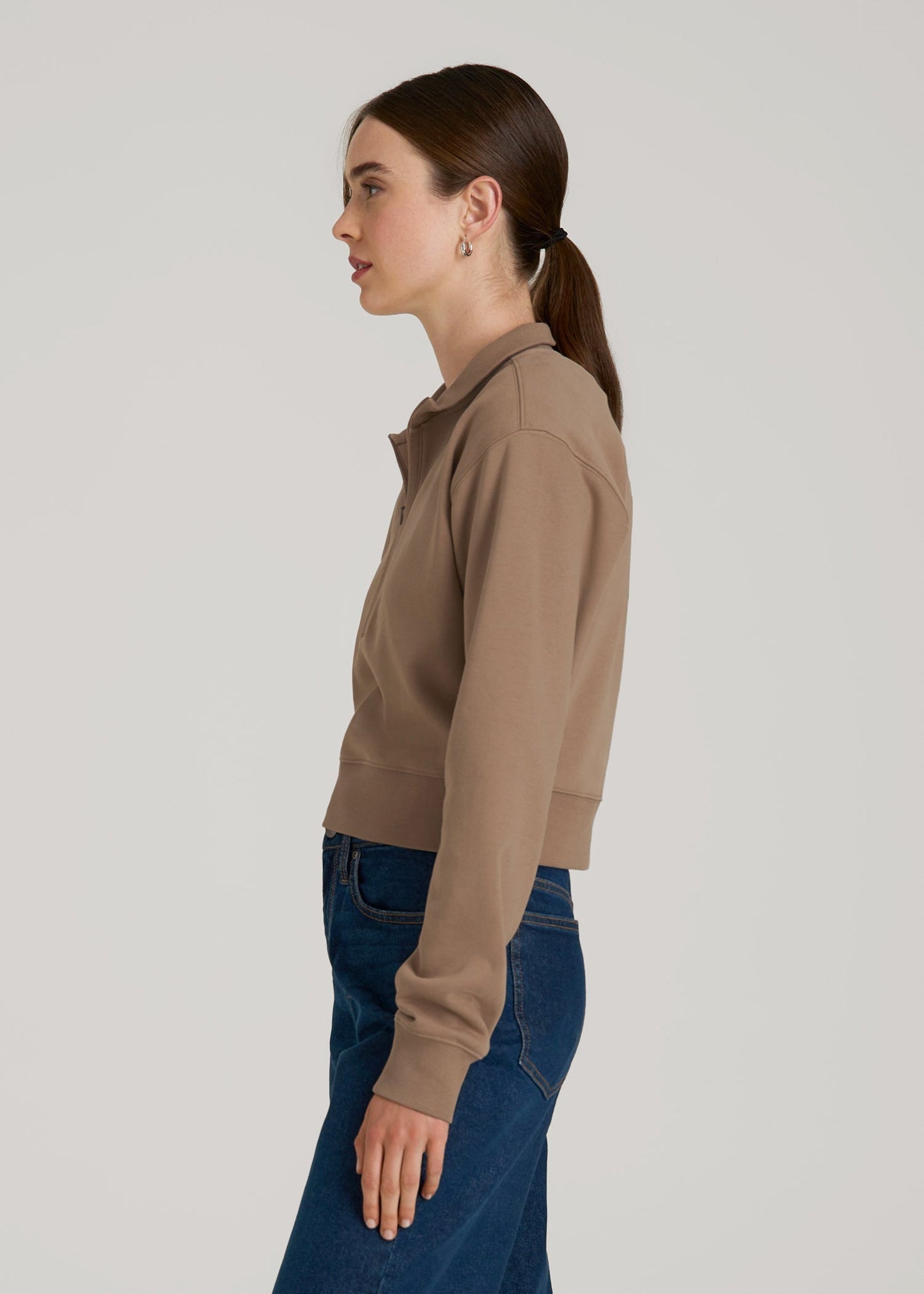 American Tall Women Wearever 2.0 Fleece Half-Zip Cropped Sweatshirt for Tall Women in Woodsmoke