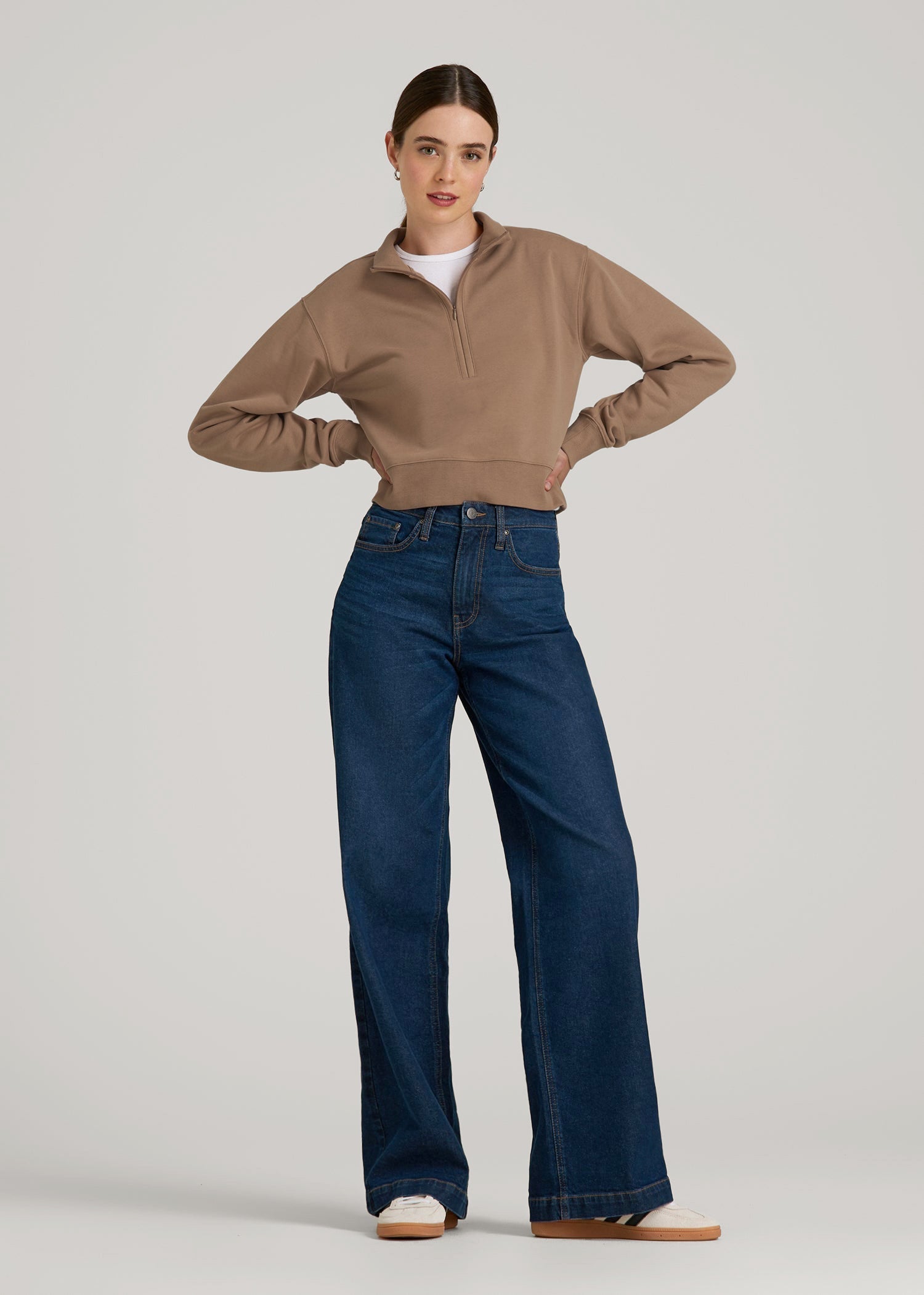 American Tall Women Wearever 2.0 Fleece Half-Zip Cropped Sweatshirt for Tall Women in Woodsmoke