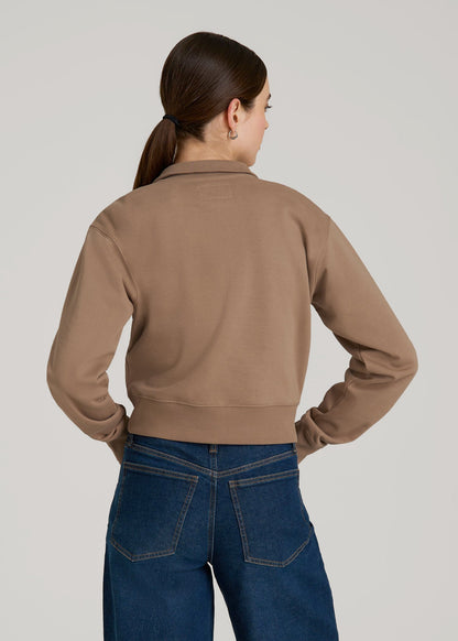 American Tall Women Wearever 2.0 Fleece Half-Zip Cropped Sweatshirt for Tall Women in Woodsmoke
