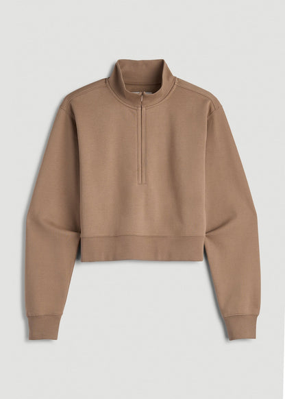 American Tall Women Wearever 2.0 Fleece Half-Zip Cropped Sweatshirt for Tall Women in Woodsmoke