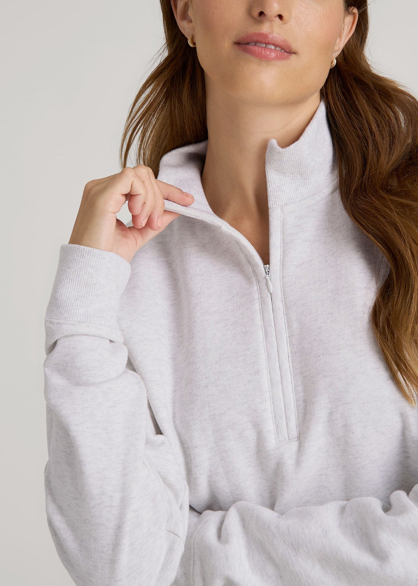 American Tall Women Wearever 2.0 Fleece Half-Zip Cropped Sweatshirt for Tall Women in Heather Cloud White