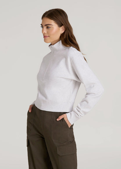 American Tall Women Wearever 2.0 Fleece Half-Zip Cropped Sweatshirt for Tall Women in Heather Cloud White