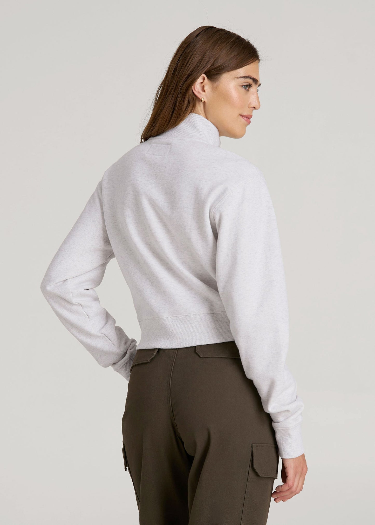 American Tall Women Wearever 2.0 Fleece Half-Zip Cropped Sweatshirt for Tall Women in Heather Cloud White