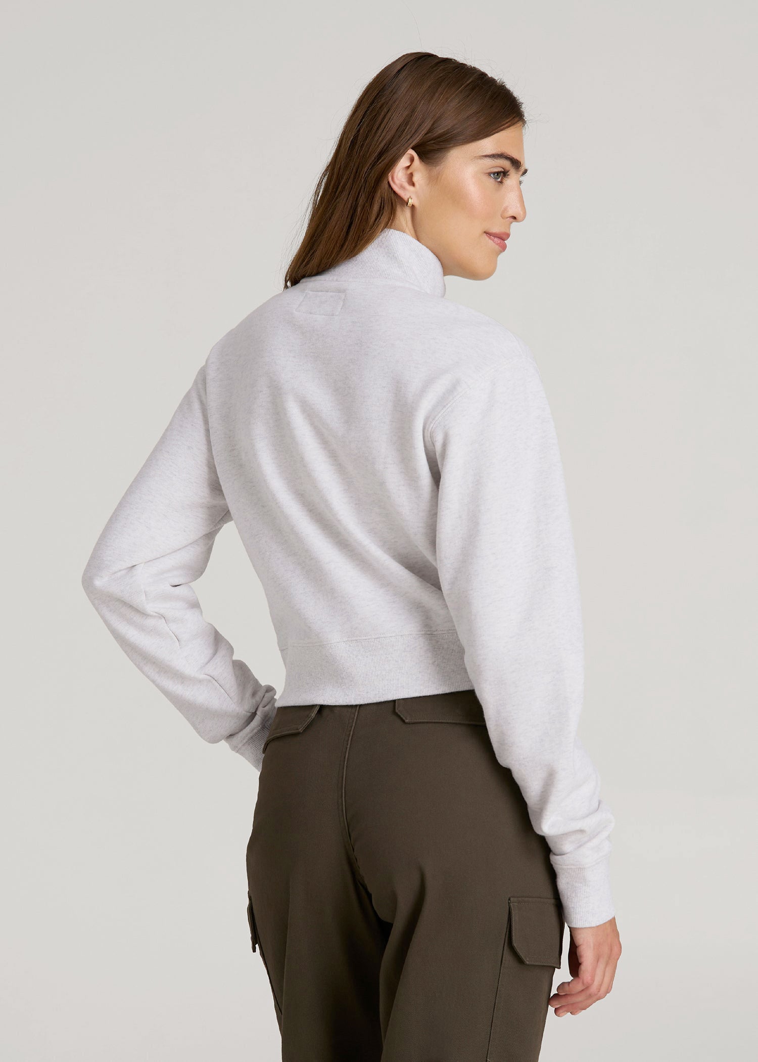 American Tall Women Wearever 2.0 Fleece Half-Zip Cropped Sweatshirt for Tall Women in Heather Cloud White
