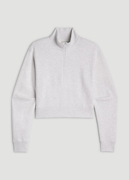American Tall Women Wearever 2.0 Fleece Half-Zip Cropped Sweatshirt for Tall Women in Heather Cloud White