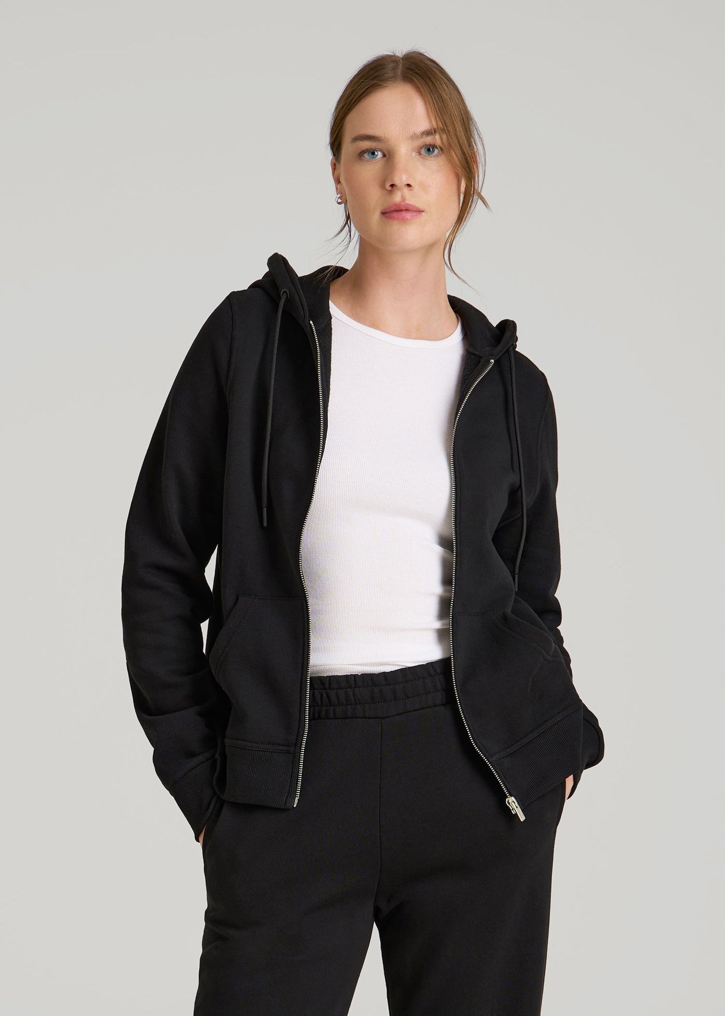 American Tall Women Wearever Fleece Full-Zip Hoodie for Tall Women in Black