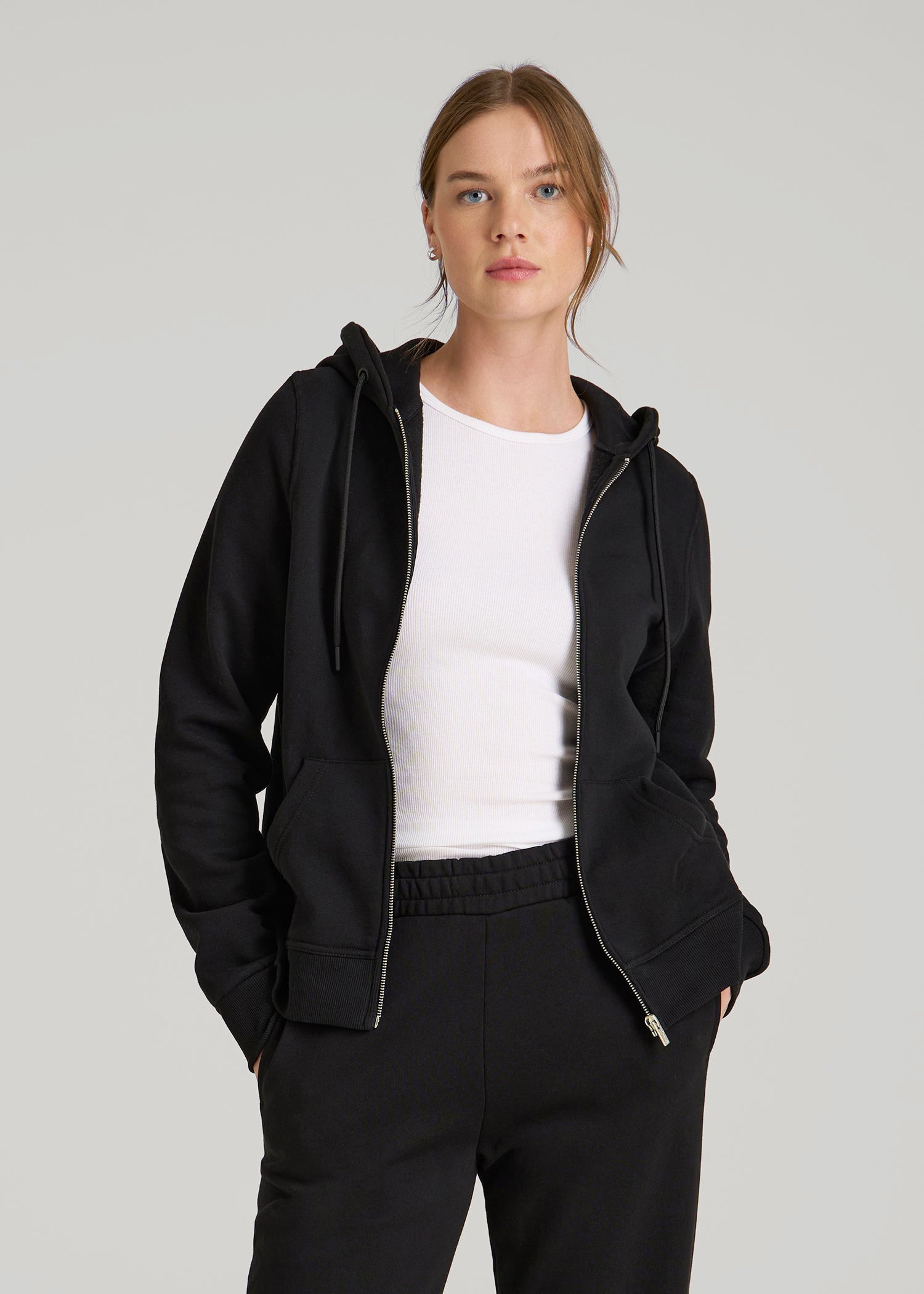 American Tall Women Wearever Fleece Full-Zip Hoodie for Tall Women in Black